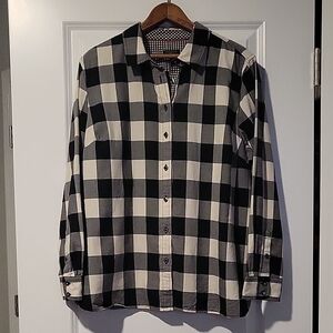 Talbots Black and White Plaid Button Down Shirt